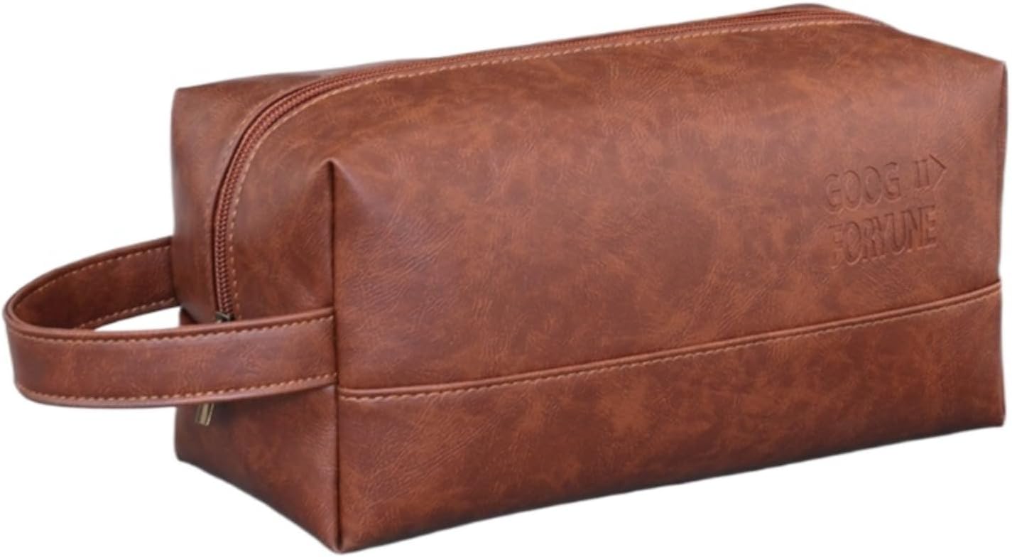 PU Leather Toiletry Bag for Men, Travel Toiletry Organizer Hanging Dopp Kit for Men, Portable Small Shaving Dopp Kit, Large Capacity Water Resistant Shaving Bag Toiletry Bag for Traveling (Black)