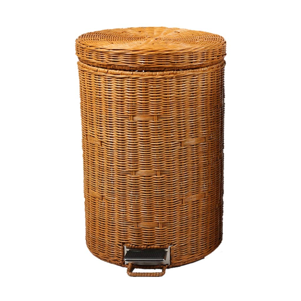 MYBA Rattan Trash Can with Lid Pedal 8L Yellow Rubbish Bin for Bathroom, Office