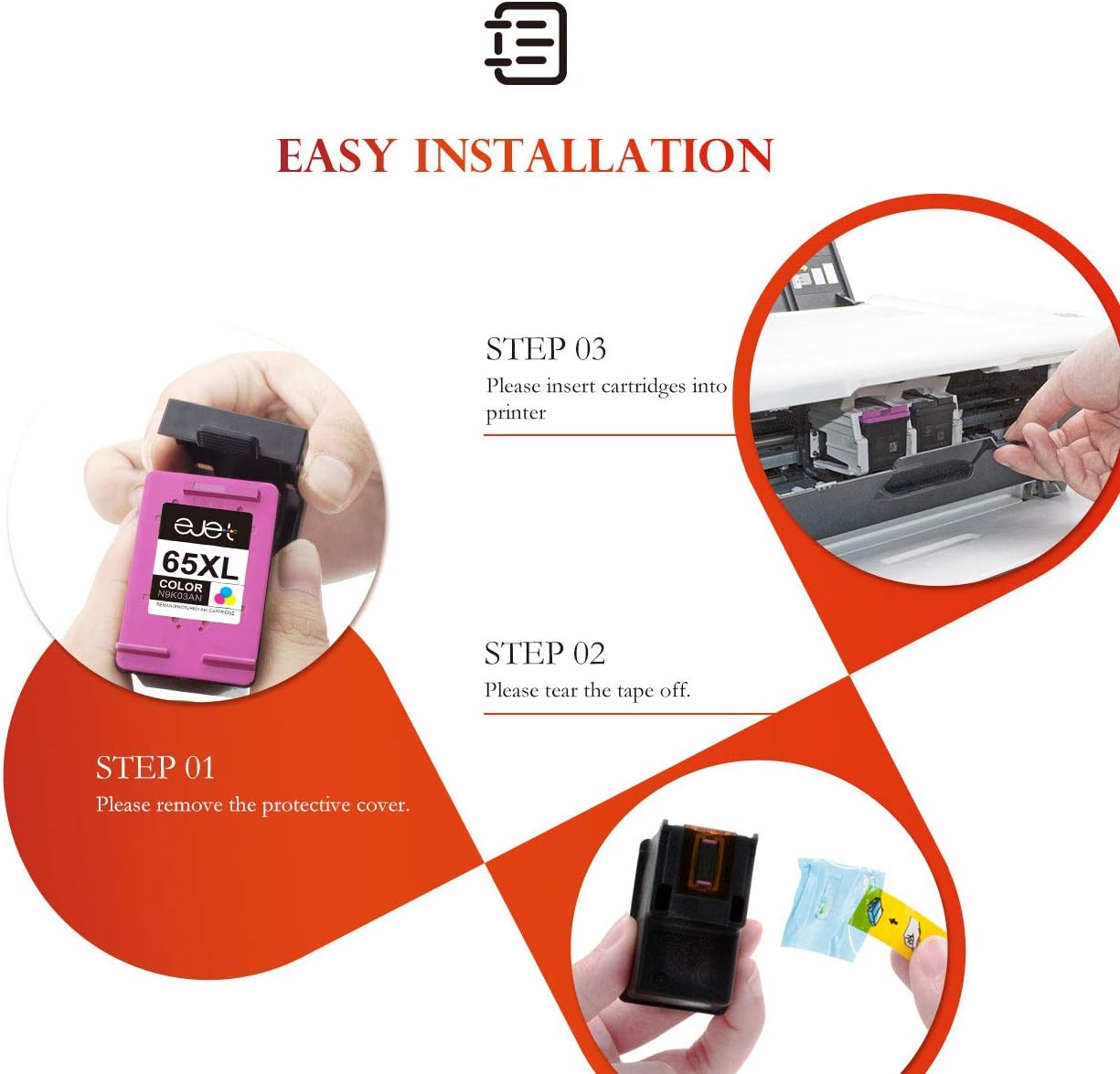 Get Discount 70% Price ejet Remanufactured 65XL Ink Cartridge Replacement for HP 65XL 65 XL N9K04AN High Yield for Envy 5055 5052 5058 DeskJet 3755 2655 2622 2624 2652 3720 3752 3721 3722 3758 Printer(1 Black, 1 Tri-Color，)