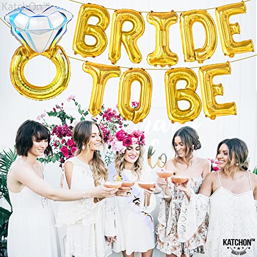 Katchon Bride To Be Balloons Gold Set - Bride Balloons Gold For Bachelorette Party Decorations | Big 32 Inch Ring Balloon | Bride To Be Sash, Bridal Shower Decorations | Bride To Be Decorations Gold #TOP7