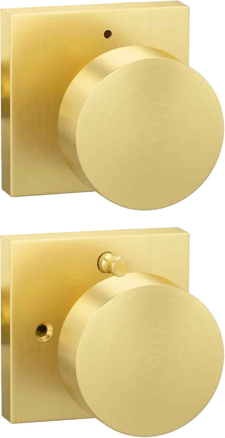 Lethato Brushed Gold Interior Door Knob for Bathroom/Bedroom, Heavy Duty Zinc-Alloy Contemporary Brass Privacy Door Knob Interior(1 Pack) 1 Pack(Privacy) Gold