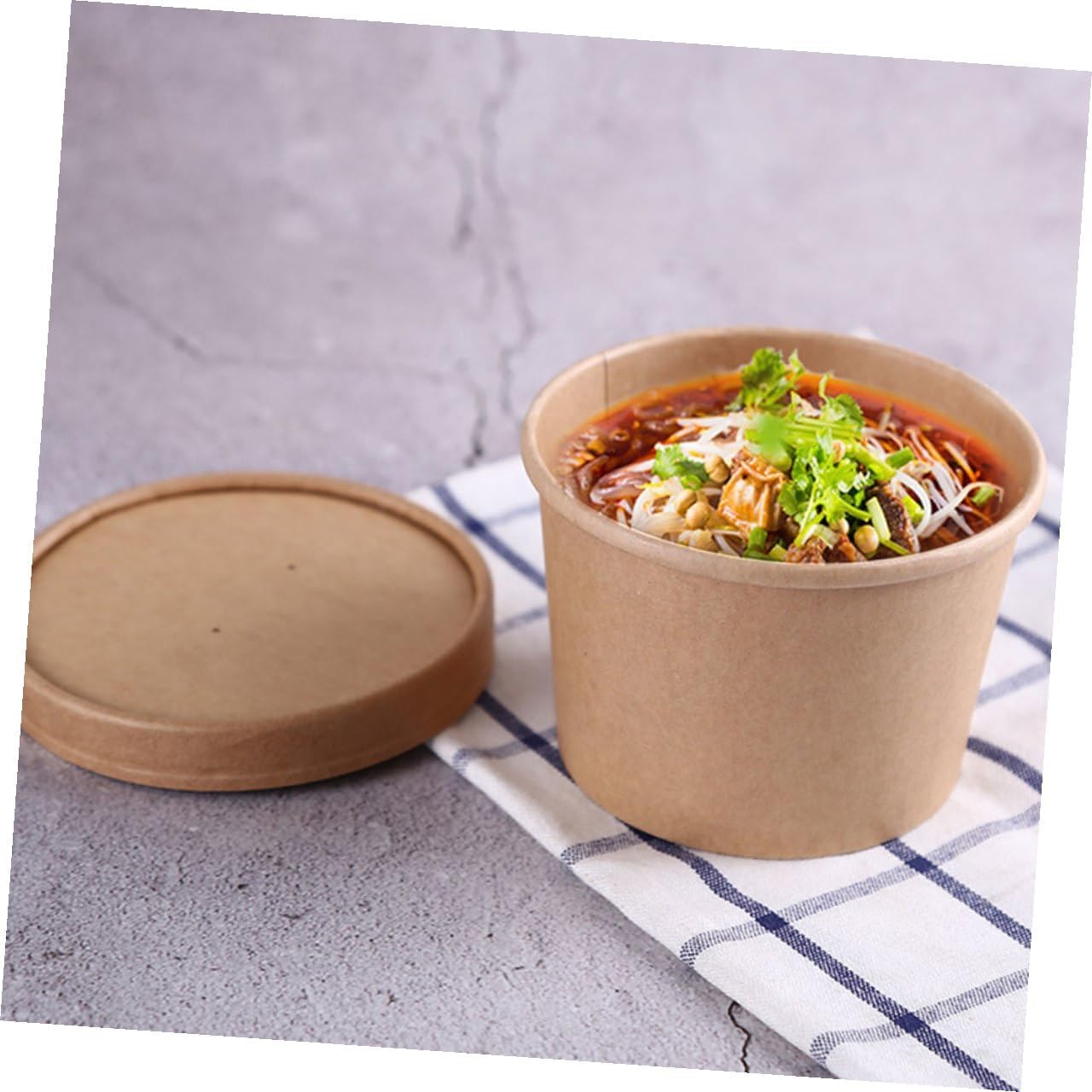 NUOBESTY Thickened 8oz Kraft Paper Ice Cream Bowls with Lids, Disposable Yogurt and Dessert Containers for Takeout, 50 Sets Portable Food Storage Cups for Homemade Ice Cream and Soup