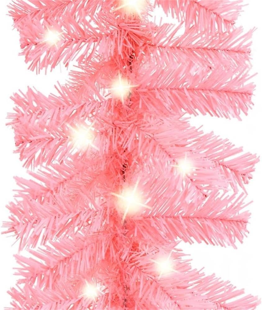 Pemberly Row 32.8 Ft Pink LED Christmas Garland, PVC Material, 150 LED Lights, USB Plug, Indoor/Outdoor Weather-Resistant Decorative Seasonal Lighting for Mantels, Railings, Doorways