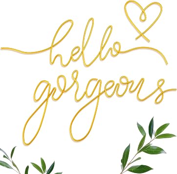 Hicarer Metal Hello Gorgeous Wall Art Minimalist Decor for Bedroom Bathroom Living Room Dressing Room Salon Office Home Decorations Easy to Install Wall DecorGold,Classic Style