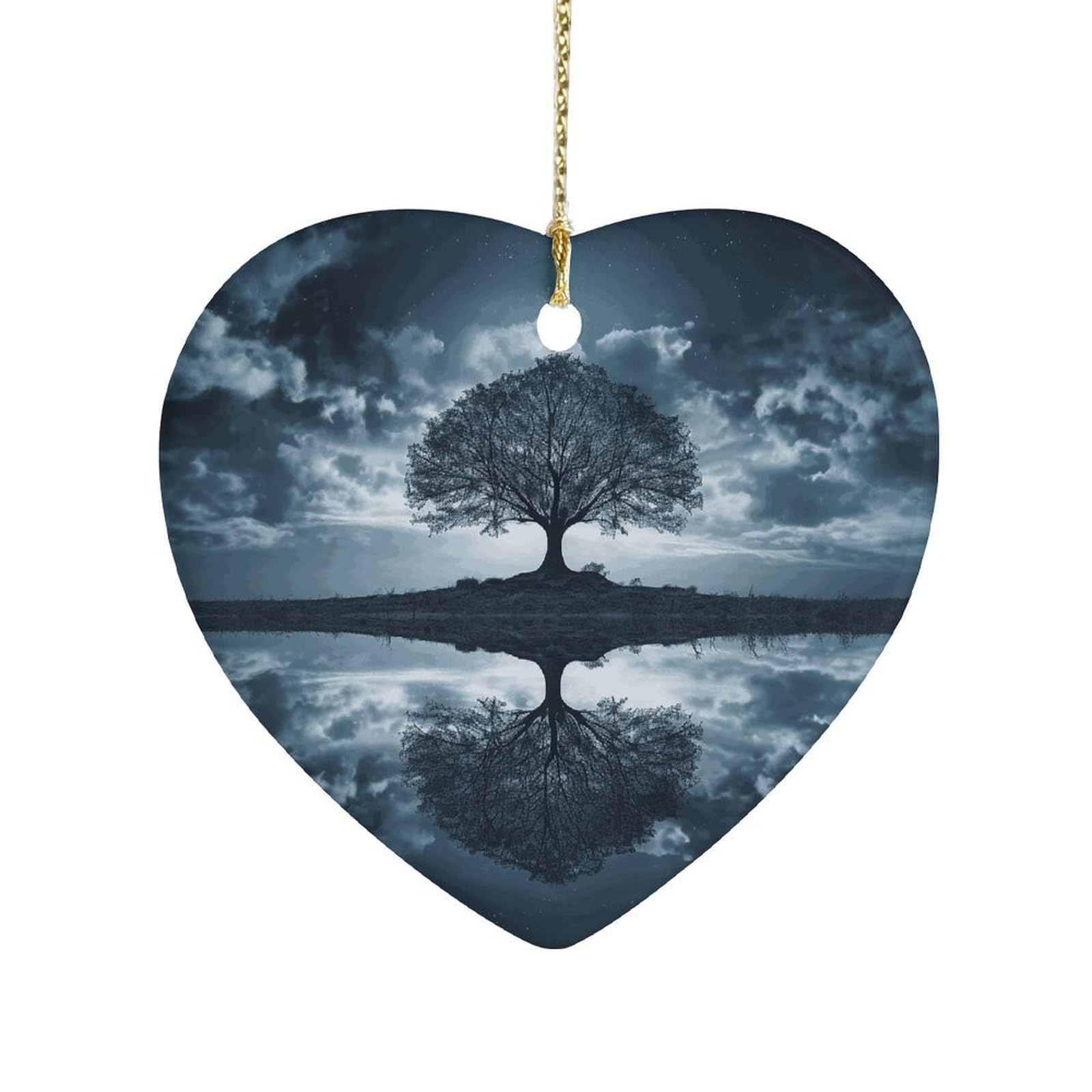 Khauerbc Style Reflectionceramic Ornament,Heart-Shaped.christmas Tree Hanging Decoration-Holiday Home Decorations. Art Ornament,Friendship Keepsake - Gift Ideas, For Besties, Coworkers, Family.