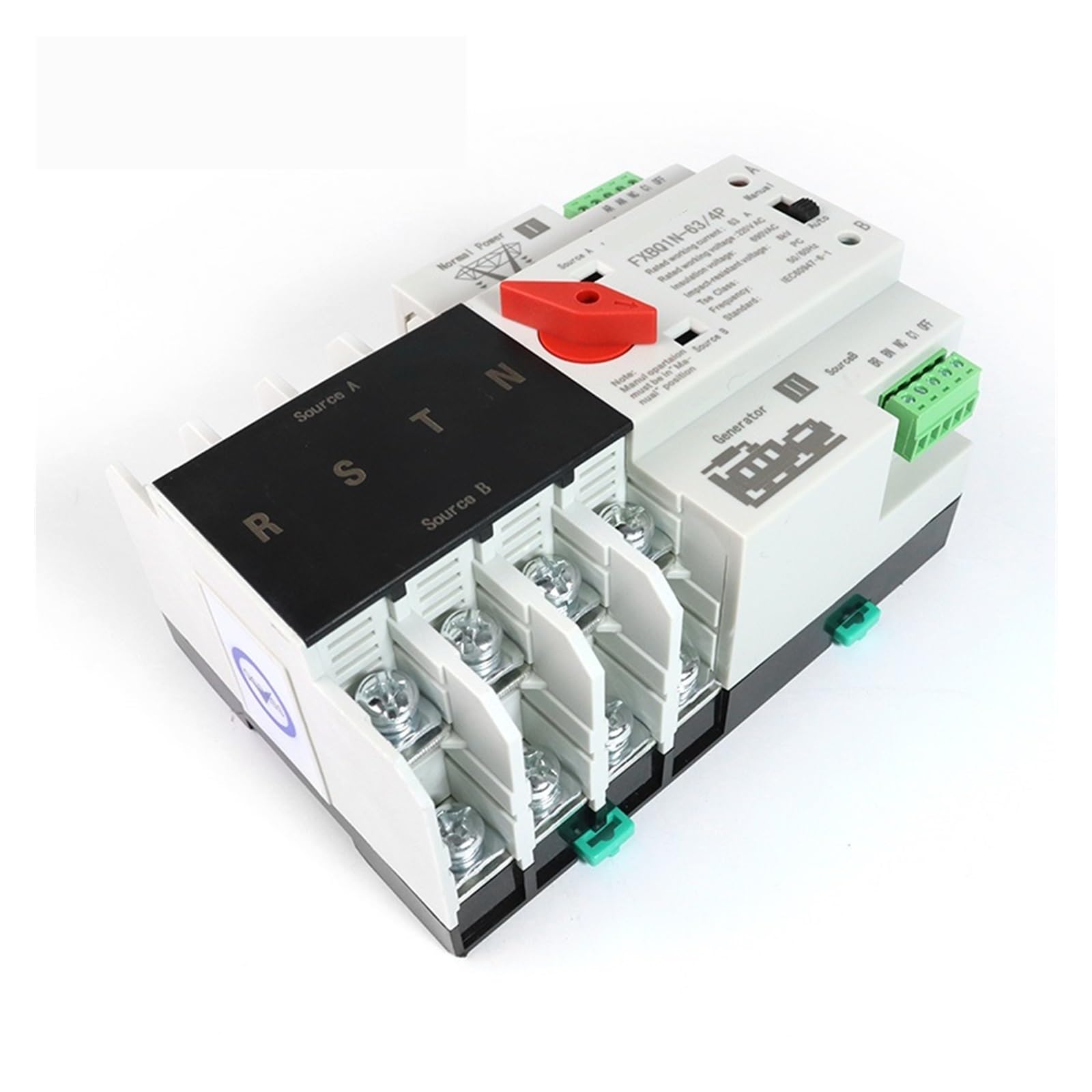 Controlador del conmutador de transferencia automá Interruptor de Transferencia Automática 4P Din Rail Doble potencia Selector interruptores generador de energía ininterrumpida 63A 100A(220V 63A)
