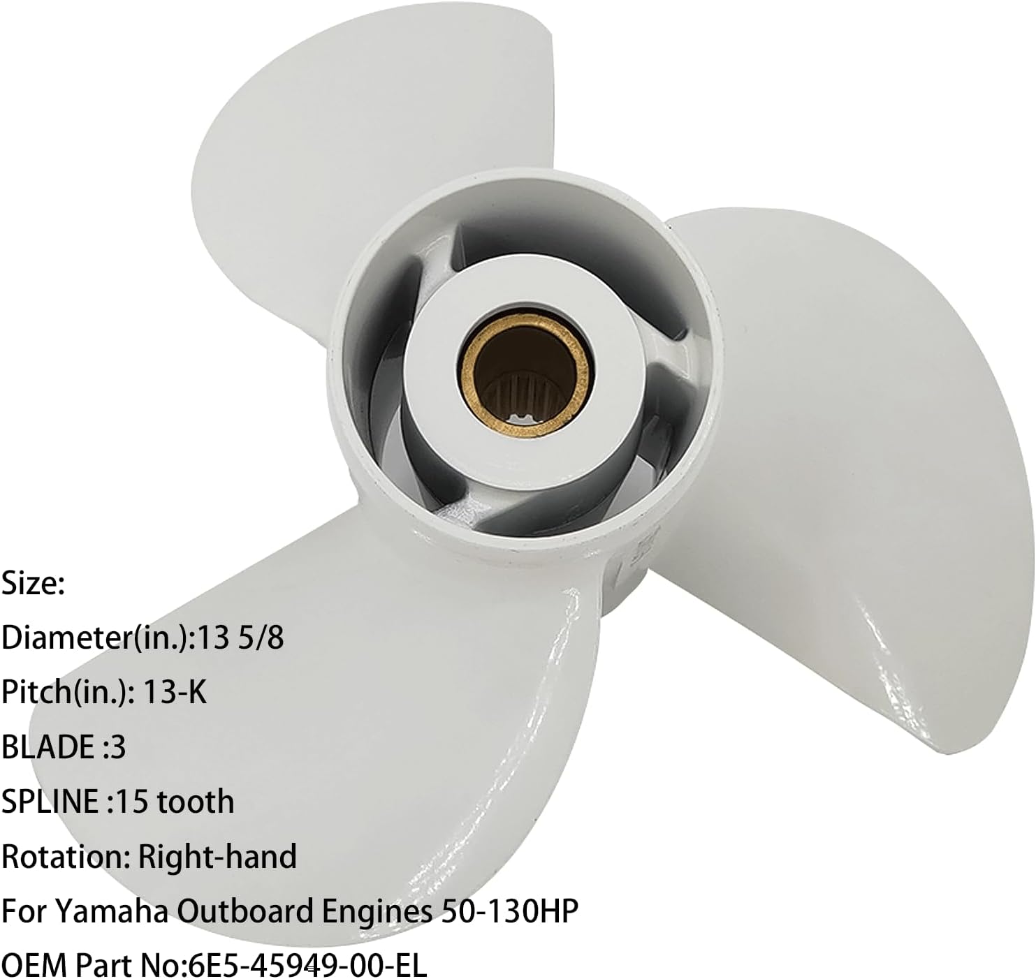 13 5/8x13-K 6E5-45949-00-EL Boat Motor Aluminum Outboard Propeller - for Yamaha Outboard Engines 50HP 60HP 70HP 80HP 90HP 100HP 110HP 120HP 130HP - 15 Tooth-RH