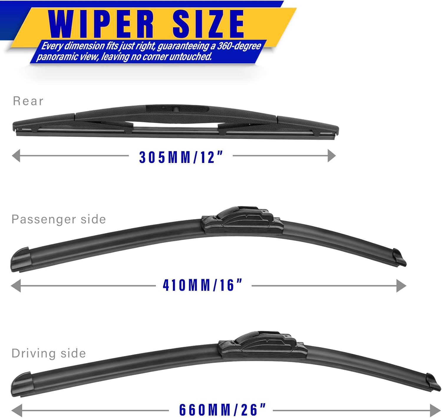 3 wipers Replacement for 2013-2017 Subaru Crosstrek/2012-2016 Subaru Impreza/2009-2016 Nissan Murano, Windshield Wiper Blades Original Equipment Replacement - 26"/16"/12" (Set of 3) U/J HOOK