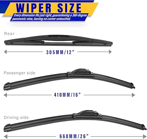 Vista 85 de 3 limpiaparabrisas de repuesto, repuesto de equipo original, para vehículos, 24 pulgadas, 18 pulgadas y 12 pulgadas, juego de 3, gancho U/J