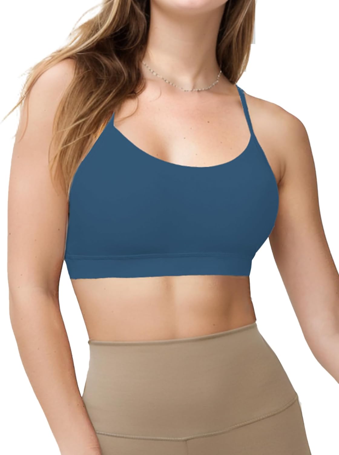 Buauty 2 Packs Sports Bras for Women High Support Large Bust, High Impact Yoga Wireless Padded Bras for Sagging Breasts, Low Back Athletic Workout Strappy Racerback Sports Bra Black and Blue M - Image 2