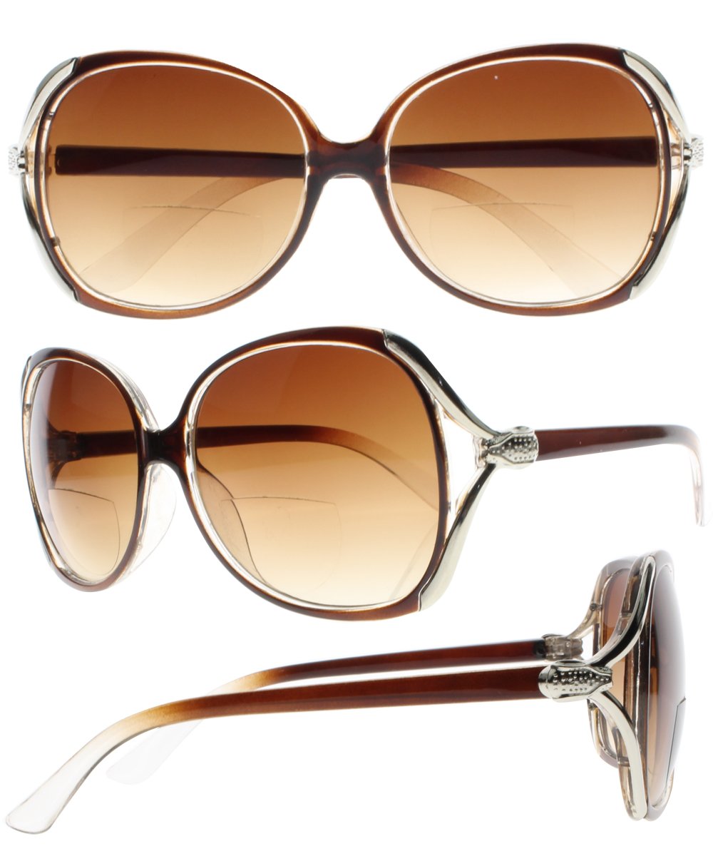 SightPerk Ladies Oversized Bifocal Reading Glasses Sunglasses Tinted Lens Readers +1.0 +1.5 +2.0~+4.0 (Brown, 2.0)