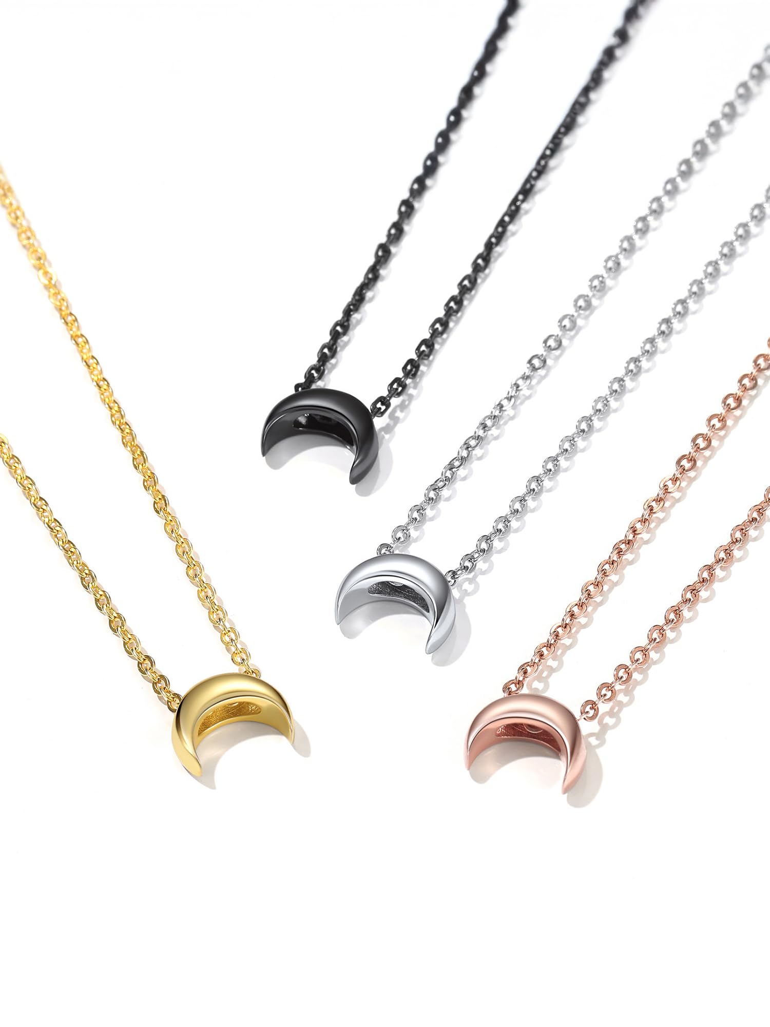 ChicSilver Collana Argento 925 Donna in Oro Bianco, Collana Donna Argento Oro Rosa con Cuore/Luna/Stella Lunga 41+5cm, Catenina Ciondolo Personalizzata Ragazza Bambina Amicizia Idee Regalo