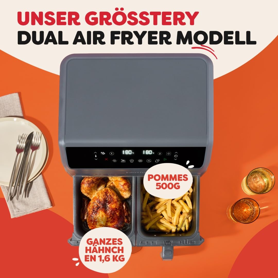 Instant Pot - Vortex Dual Trüffelgrau-Heißluftfritteuse - Groß 8L – Bild 7