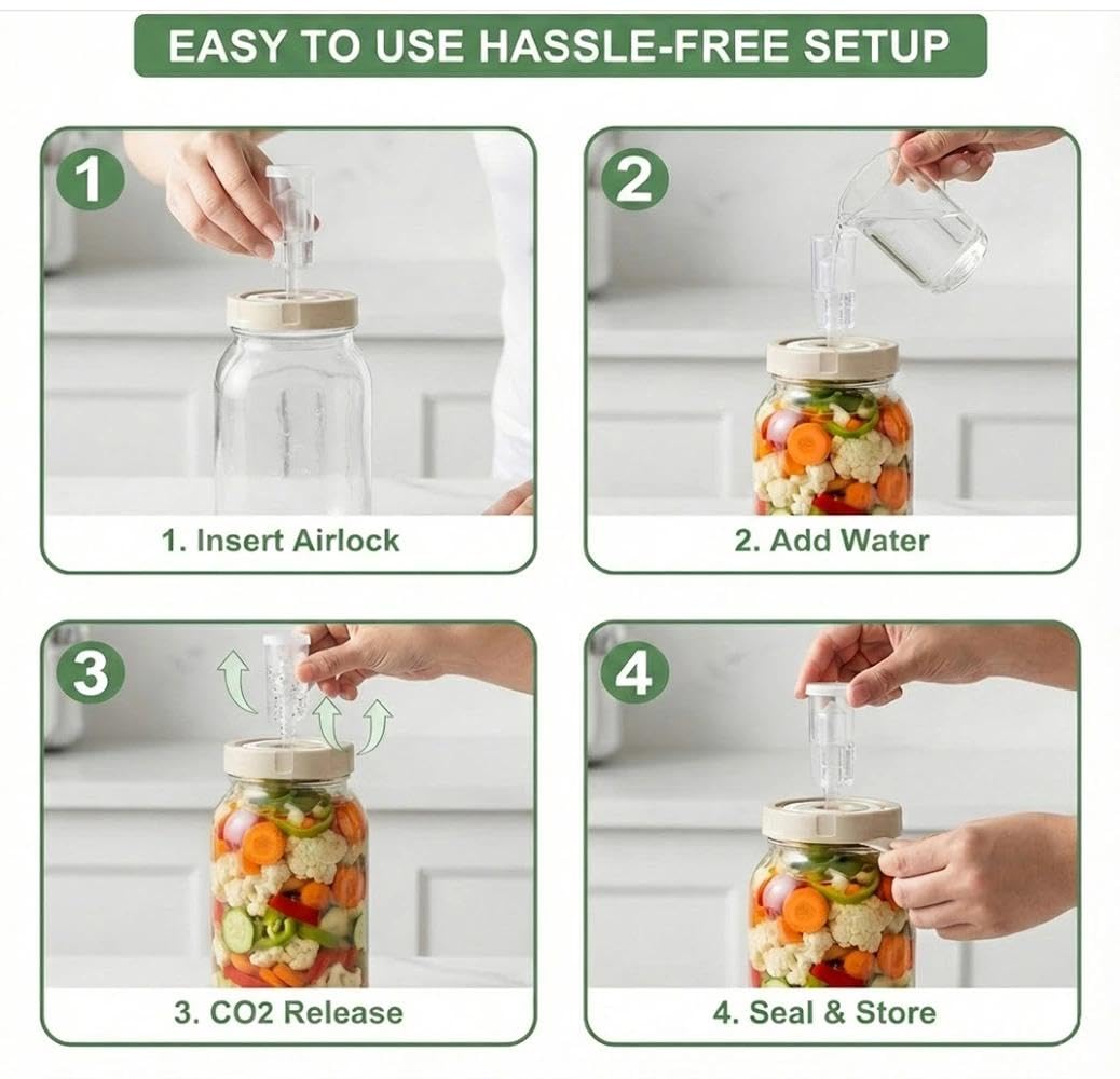 Barattolo per fermentazione, contenitore per kimchi, confezione da 2 barattoli da 2L con chiusura per fermentazione e indicatore di data, per crauti, kimchi, sottaceti e starter per pasta