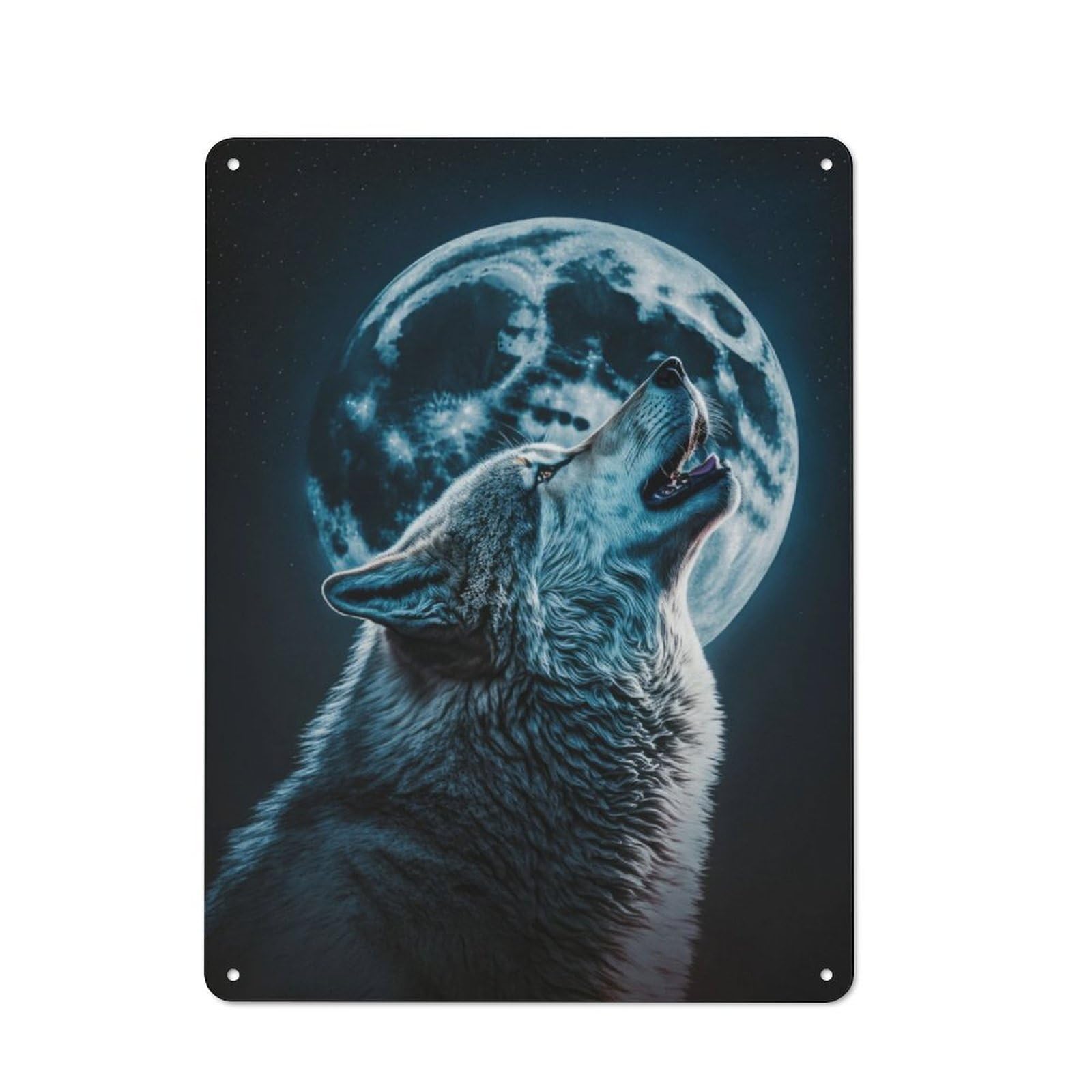 Junmoney Wolf Howling At Moon Tin Wall Plaque 40X30cm With For Garage Or Workshop, For Vintage Wall Decor Fans, For Kitchen And Home Bar Decor