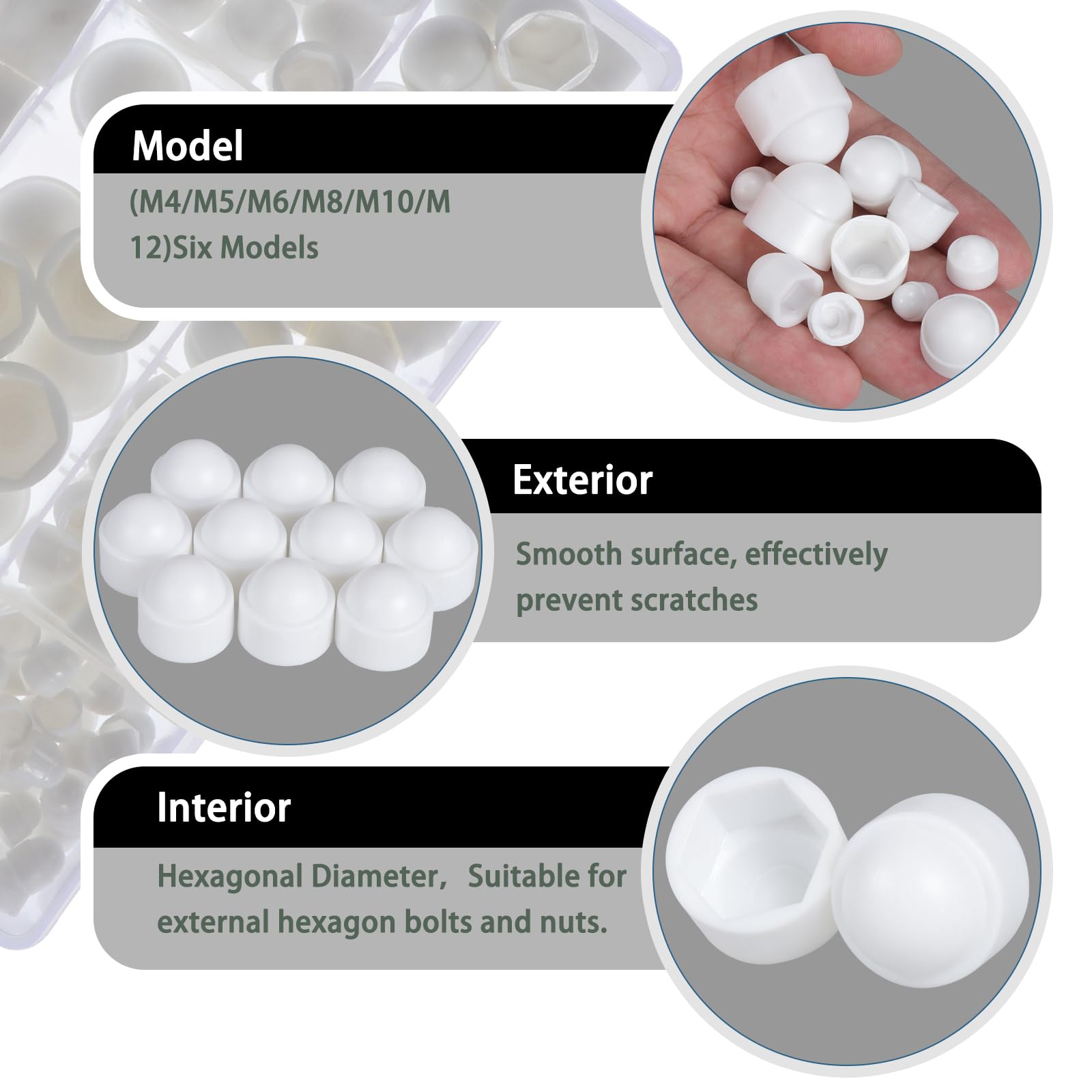 Cappucci Copri-Dado Ajile - 20 Pezzi Bianchi, 19 Mm, Per Dadi E Bulloni, Fabbricazione Francese - Foto 8