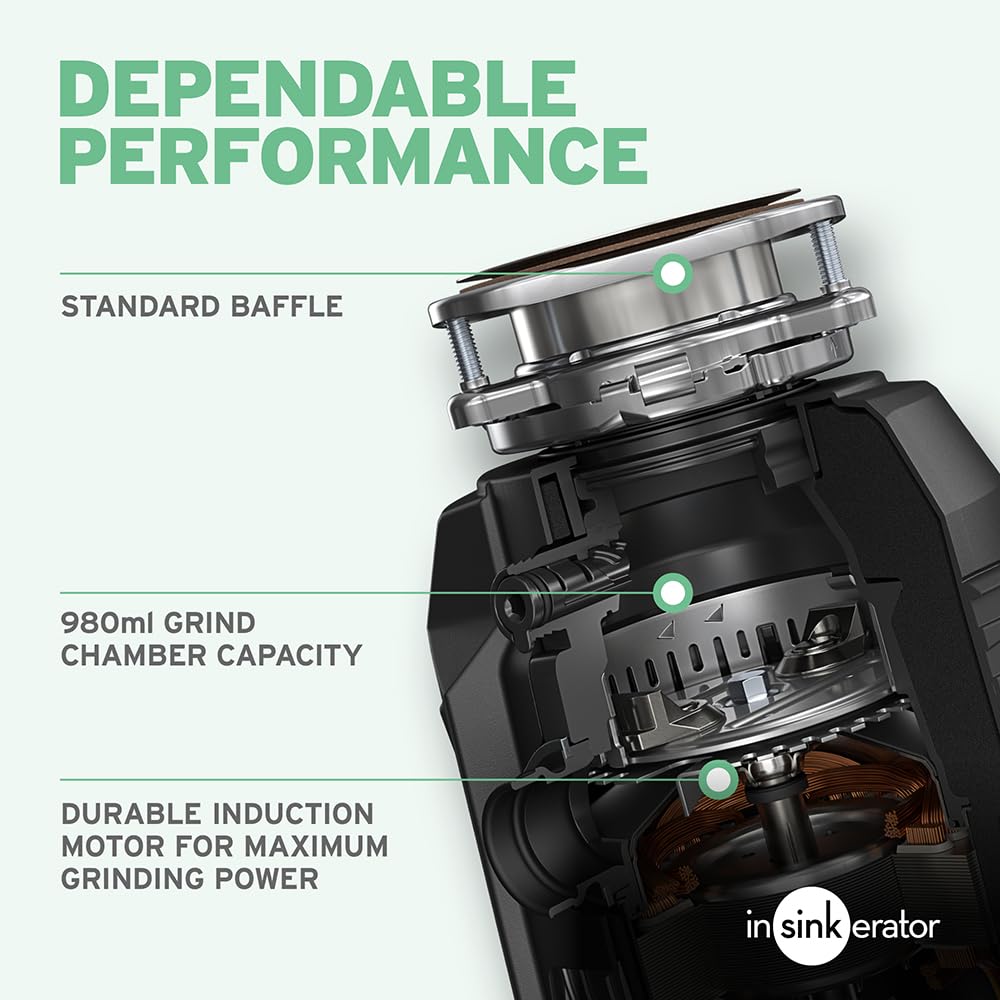 InSinkErator Unità di smaltimento rifiuti alimentari Standard 460 per uso lavello con interruttore ad aria – Accessori e gadget per lavello da cucina – 17 x 17 x 31,2 cm – Nero