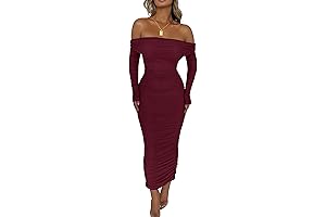 Womens Fall Off Shoulder Maxi Bodycon Dress: Graceful Elegance in Maroon