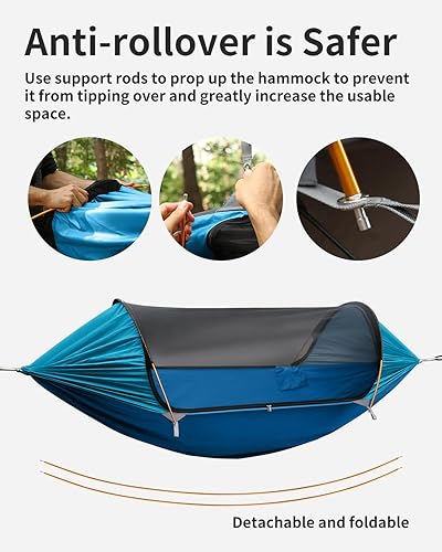 Miniatura 7 de Travel Bird Hamaca de camping con mosquitera y parasol extraíble, función 4 en 1, hamaca portátil grande para 2 personas, hamacas colgantes dobles