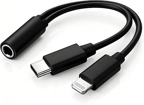 2-in-1 Lightning/USBC to 3.5mm Headphone Jack Adapter [Apple MFi Certified]