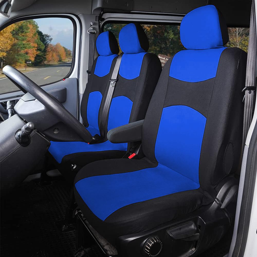 TOYOUN Fundas Asientos Furgonetas y Camiones de 1 + 2 (3 plazas), Juego de Fundas para Asientos de Coche Universales, Tela Protector Cubre Asientos Coche Delantero Accesorios de Automóvil, Azul