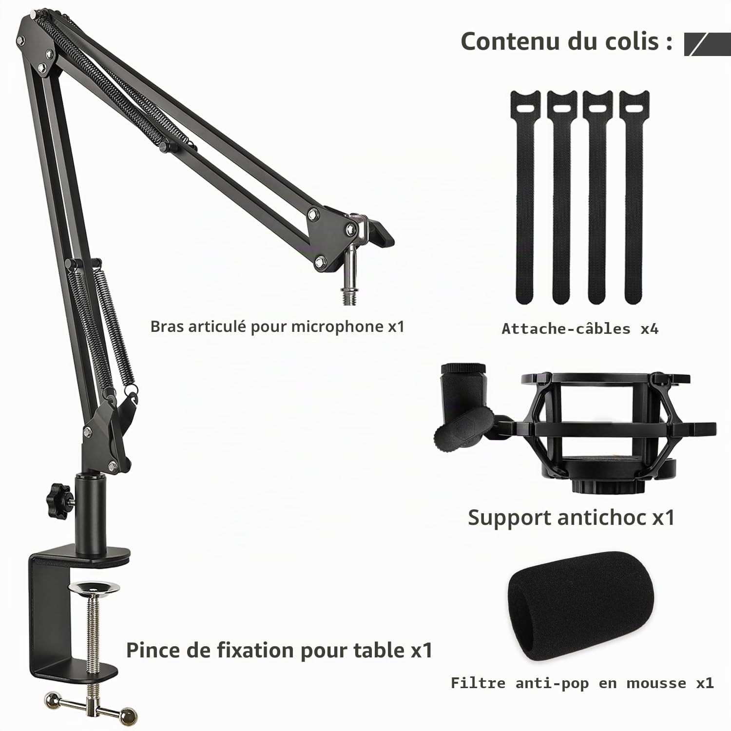 AT2020 Bras de microphone réglable avec support anti-chocs, protection contre le vent en mousse et serre-câbles pour AT2020 AT2020USB AT2020USB+ AT2035 Mic