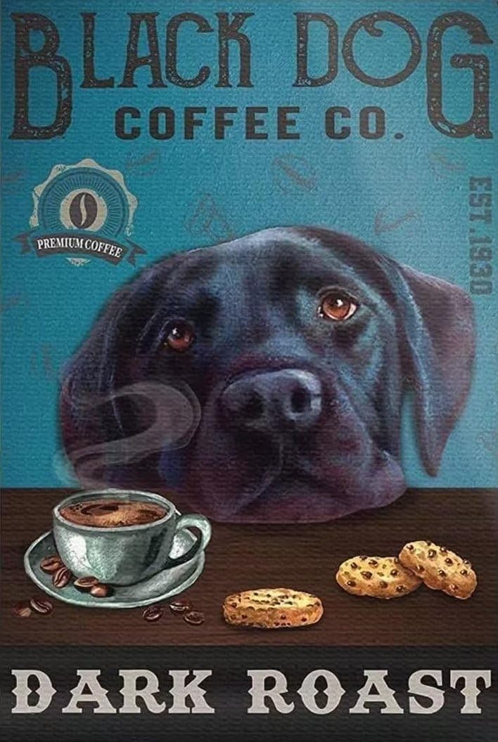 Coffee 500 Piece Wooden Jigsaw Puzzles for Adults Family Elderly Black Labrador Dog Coffee Co. Dark Roast Puzzle Game for Family Art Decorations Funny