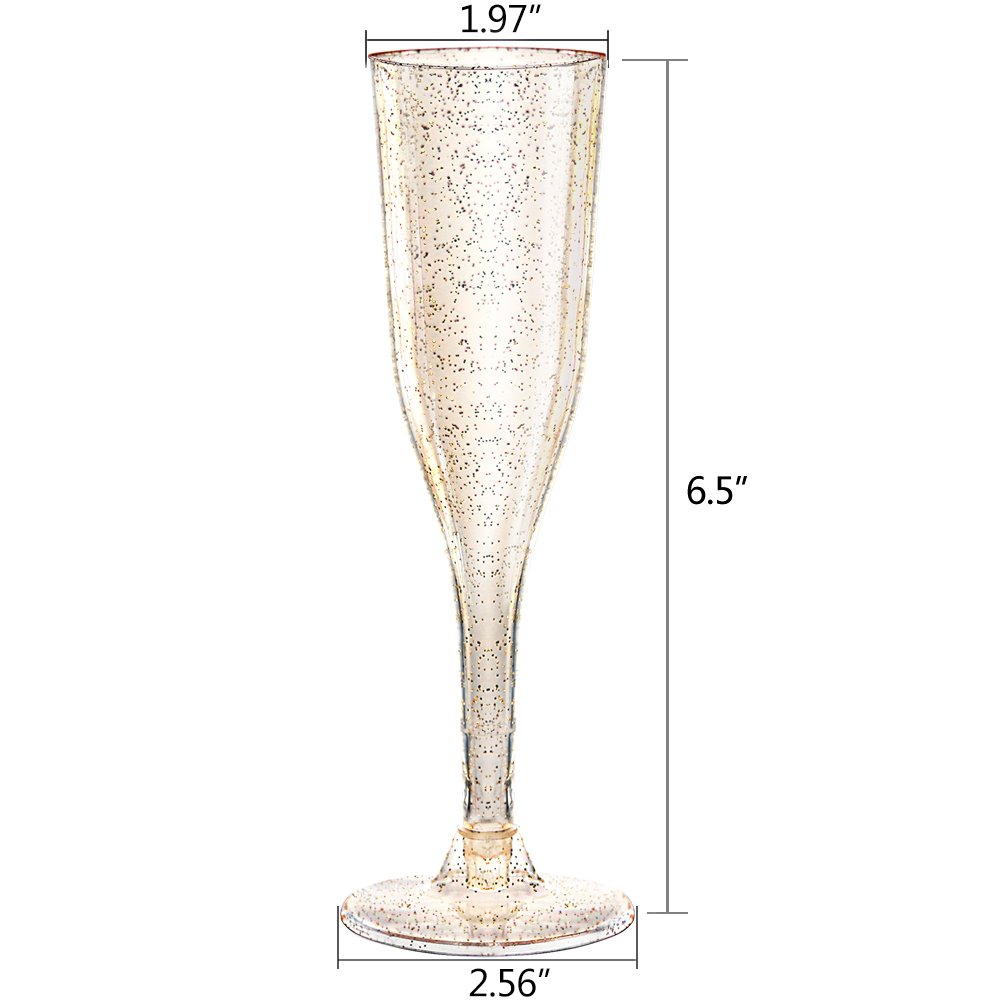 Buy 105 Plastic Champagne Flutes, Gold Glitter Champagne Glasses 5 Oz