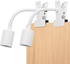 ASSEUI Clip Light E26 Clip Socket, Plant Growing Light Socket, Metal, 4.9 ft (1.5 m) Cord with Switch (Gooseneck (White), Set of 2)