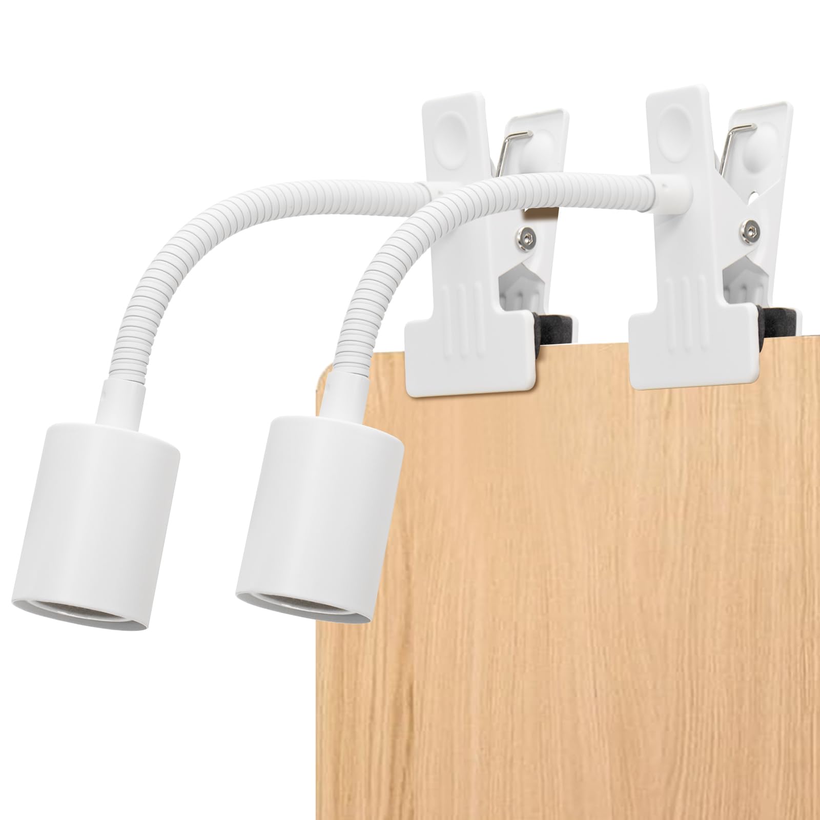 Milpoel E27 Clip On Desk Lamp, Flexible Gooseneck, Metal Clamp for Reading, Office, Study (White, 2 Pack)