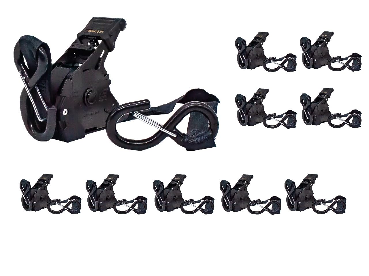 Automatikzurrgurt 25 mm | 3,65 m lang | Schwarz | 4er Set | Mit S-Haken und Sicherung | Zurrgurt für PkW und Transporter | Selbstaufwickelnd | Einteilig | Bis zu 340 kg