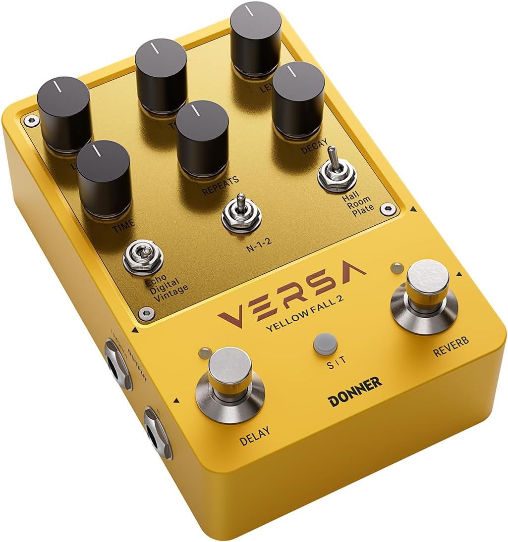 Donner 3 Delay X 3 Reverb Pedal Combos, Digital Stereo Synthesizer for Electric Guitar with Tape Tempo (Yellow Fall Ⅱ-Versa)