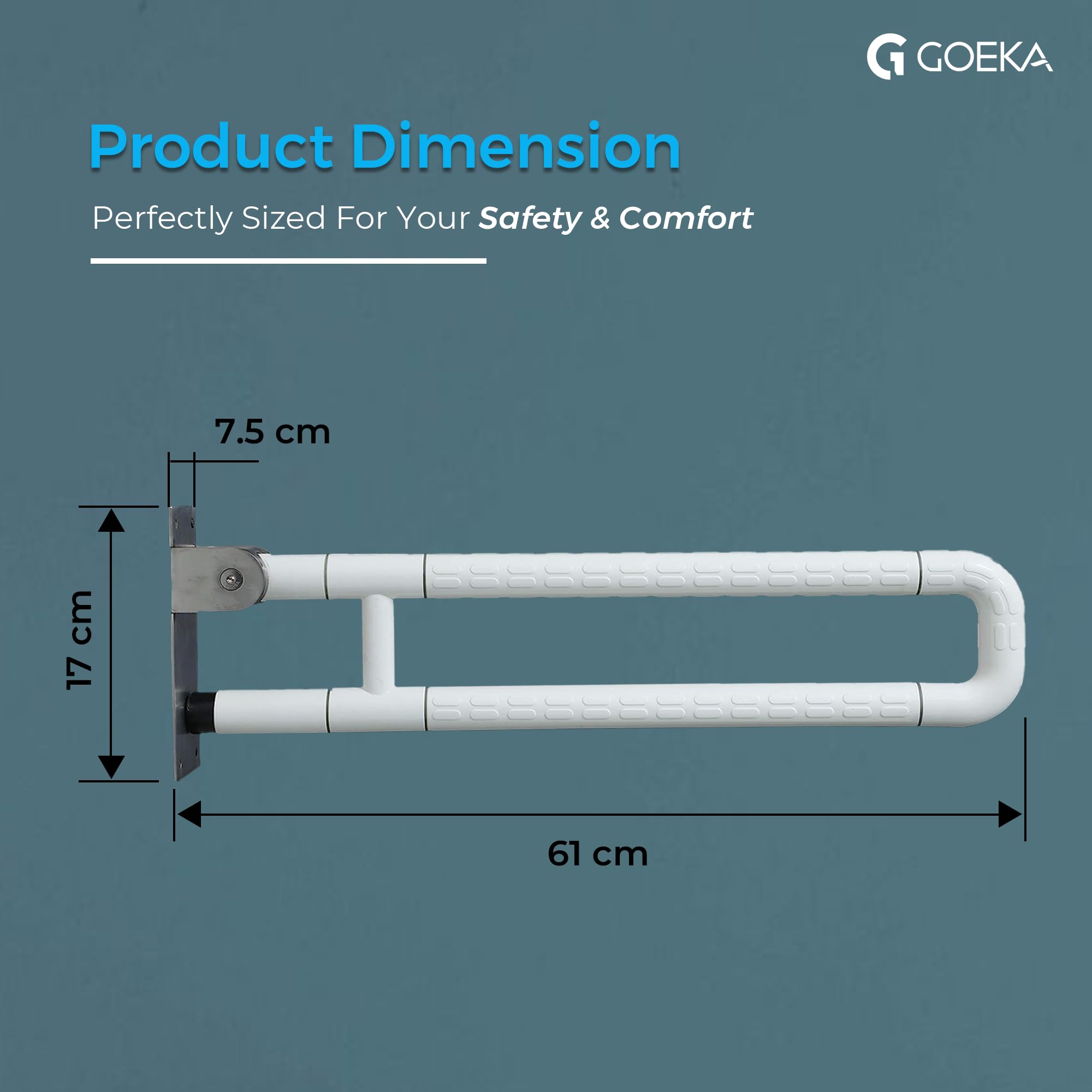 GOEKA Stainless Steel Flip-Up Grab Bar, Space-Saving Design, 304 Rust-Resistant Construction, Anti-Slip Grip, White, 24 Inch Mobility Assistance, Toilet & Bedside - Bathroom Safety Bar for Elderly 4