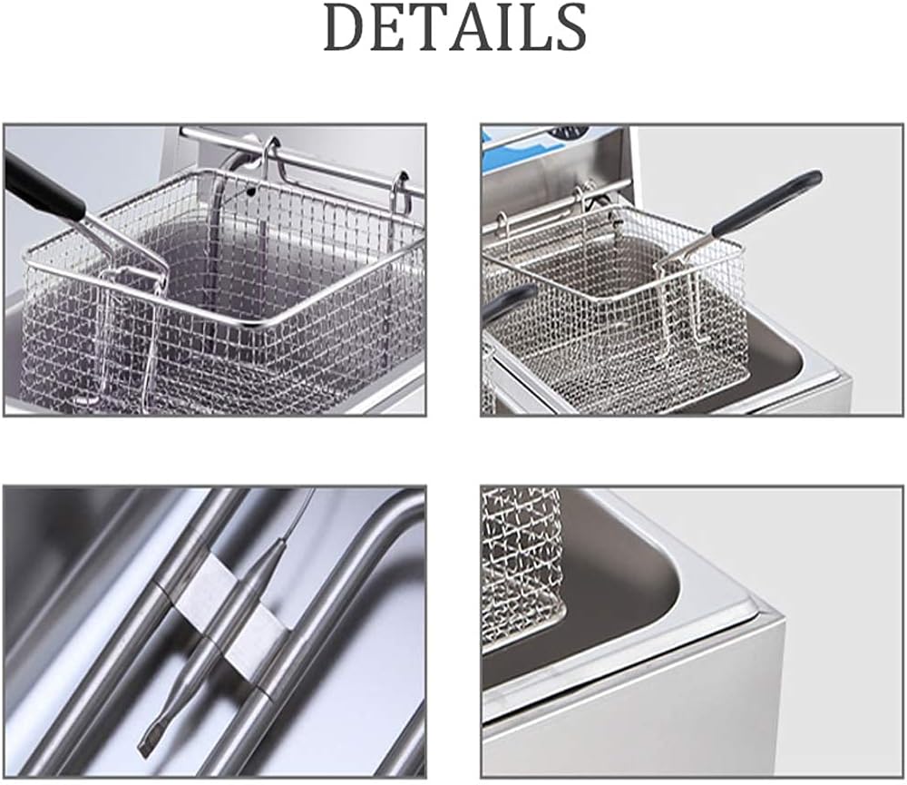 Fat Fryer Basket,6L/12L Electric Fryer Stainless Steel Fat Fryer with Removable Baskets and Temperature Limiter for Commercial and Domestic use, Easy to Clean(6l)