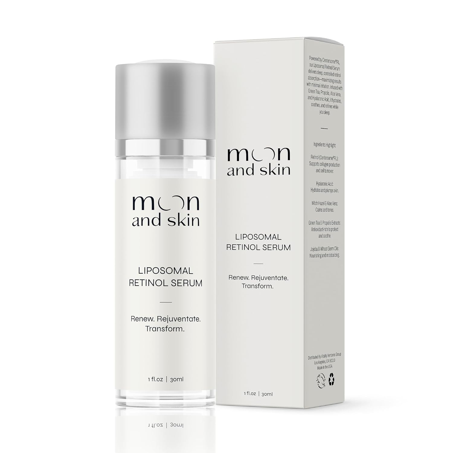 Liposomal Retinol Serum Encapsulated Vitamin A Complex for Face and Neck Night Repair Gentle Fast-Absorbing Age-Defying Smoothing and Renewing Airless Pump 1 fl oz