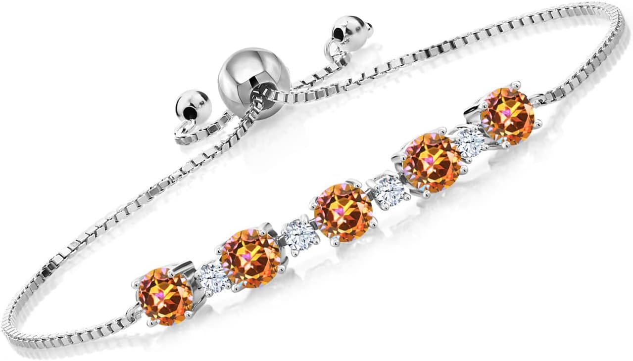 Gem Stone King 925 Sterling Silver Gemstone Birthstone Tennis Bracelet for Women | Round 5MM and 2.5MM Accent Stones | Adjustable Bolo Design | Easy-On Easy-Off | Fully Adjustable Up to 9 Inch