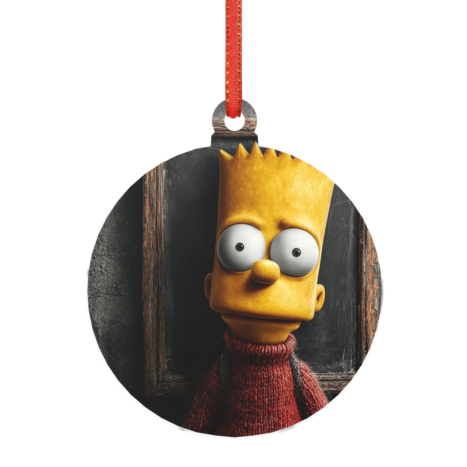 Acrylic Ornament Christmas Tree Decoration Clear Round Pendant with Red Ribbon Simpsons Christmas Ornaments Indoor Outdoor Hanging Acrylic Pendants for Xmas Party Decor