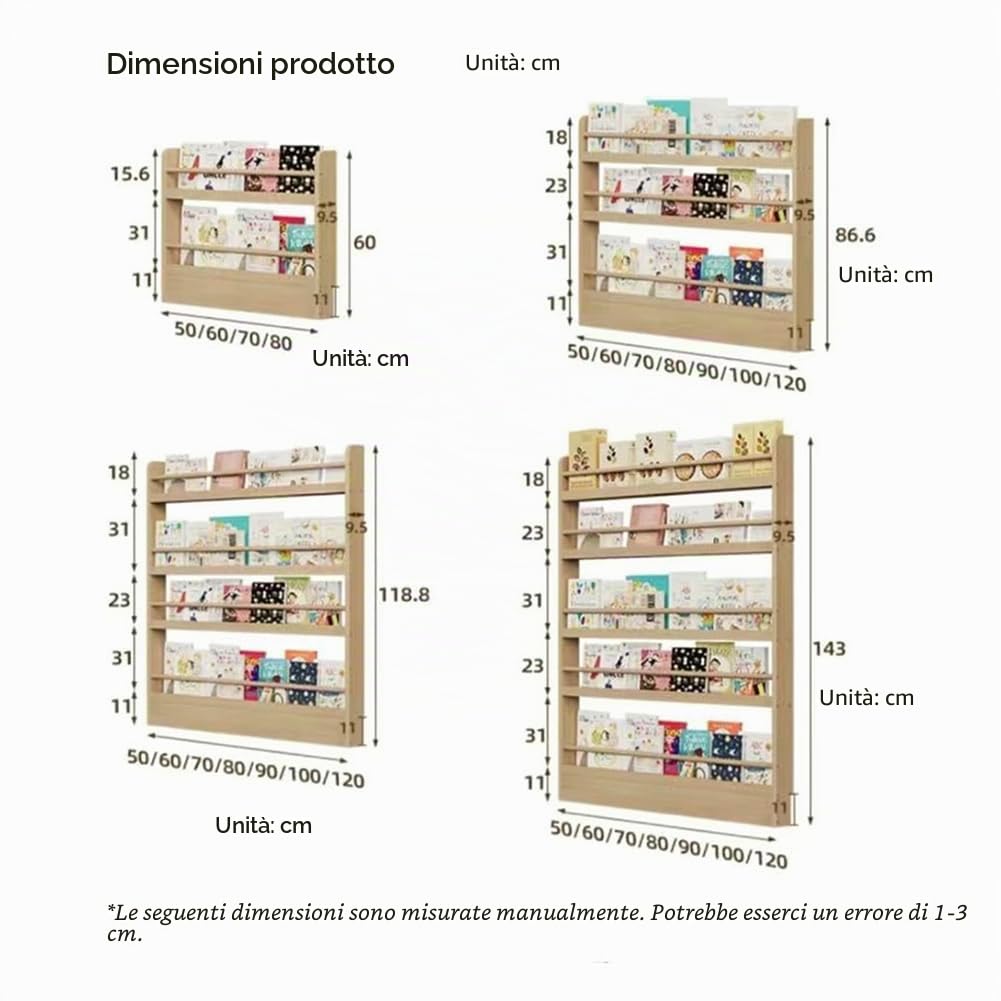 Organizzatore per Libreria in Legno Massiccio Stretto per Camera da Letto, Soggiorno, Ufficio Domestico, Mensola da 10 cm Dietro Porta, Scaffale da Appendere e Ripiano di Stoccaggio