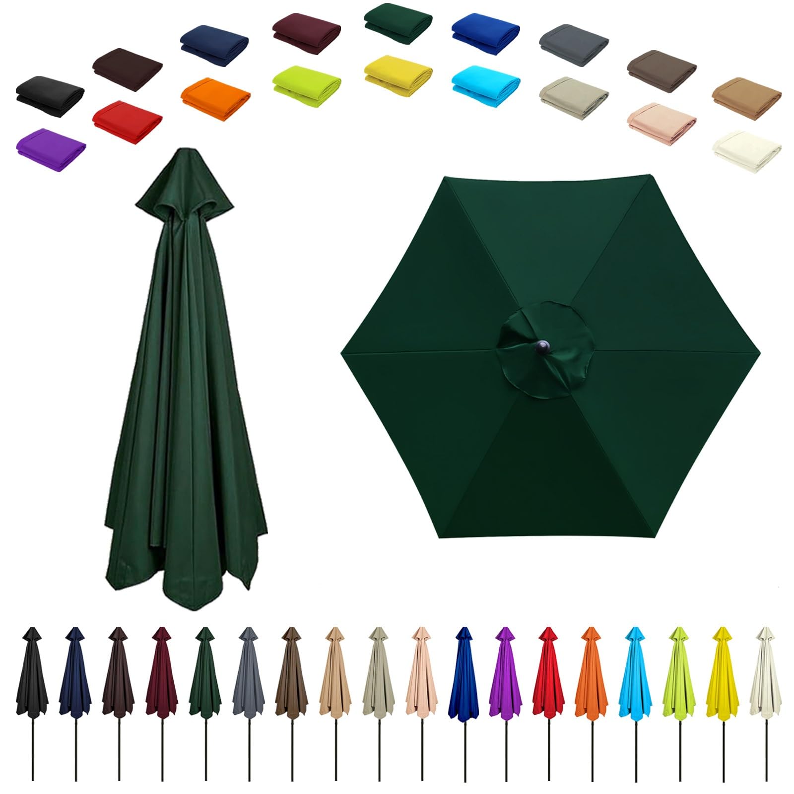 6/8 Ribs Umbrella Replacement Top, Parasol Replacement Canopy, Replacement Parasol Fabric Cover, Breathable/UV Protective, For Patio/Market/Yard/Backyard/Pool/Market(Dark Green,8 ribs: 2m/6.6ft)
