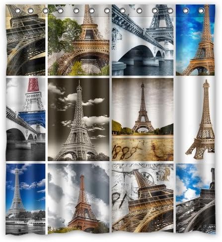 Custom Waterproof Bathroom Shower Curtain 66" x 72" Paris Eiffel Tower Pictures Collection