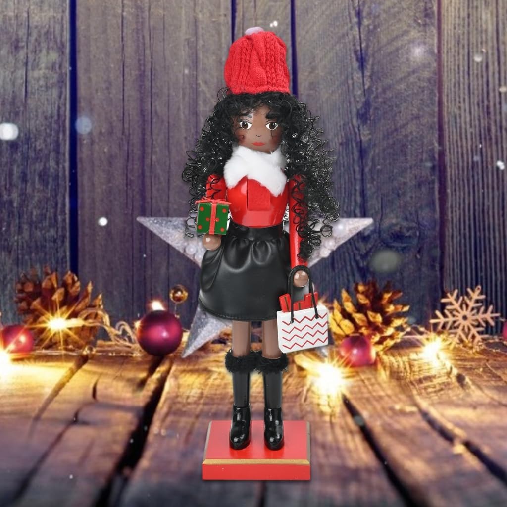 Shopping Lady Nutcrackers Ornament for Christmas Puppet Figurine Table Decors