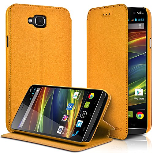 KARYLAX Seluxion - Housse Coque Etui à Rabat latéral Fonction Support Couleur Jaune foncé pour Wiko Slide + Film de Protection …