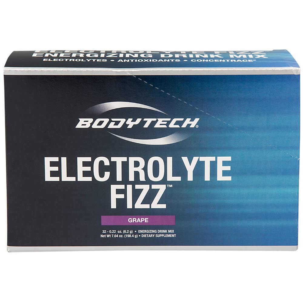 BodyTech Electrolyte Fizz Packets, Grape - Supports Energy & Endurance with 1200MG of Vitamin C, On The Go Refreshment (32 Packets)
