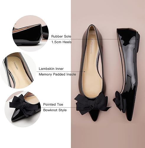 Miniatura 4 de C.Paravano Zapatos planos con lazo puntiagudo para mujer, cómodos y elegantes, zapatos sin cordones para uso casual y oficina
