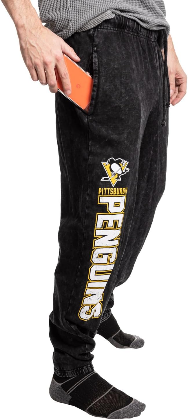 Calhoun NHL Mens Acid Wash Cotton Fleece Athletic Jogger Style Sweatpants