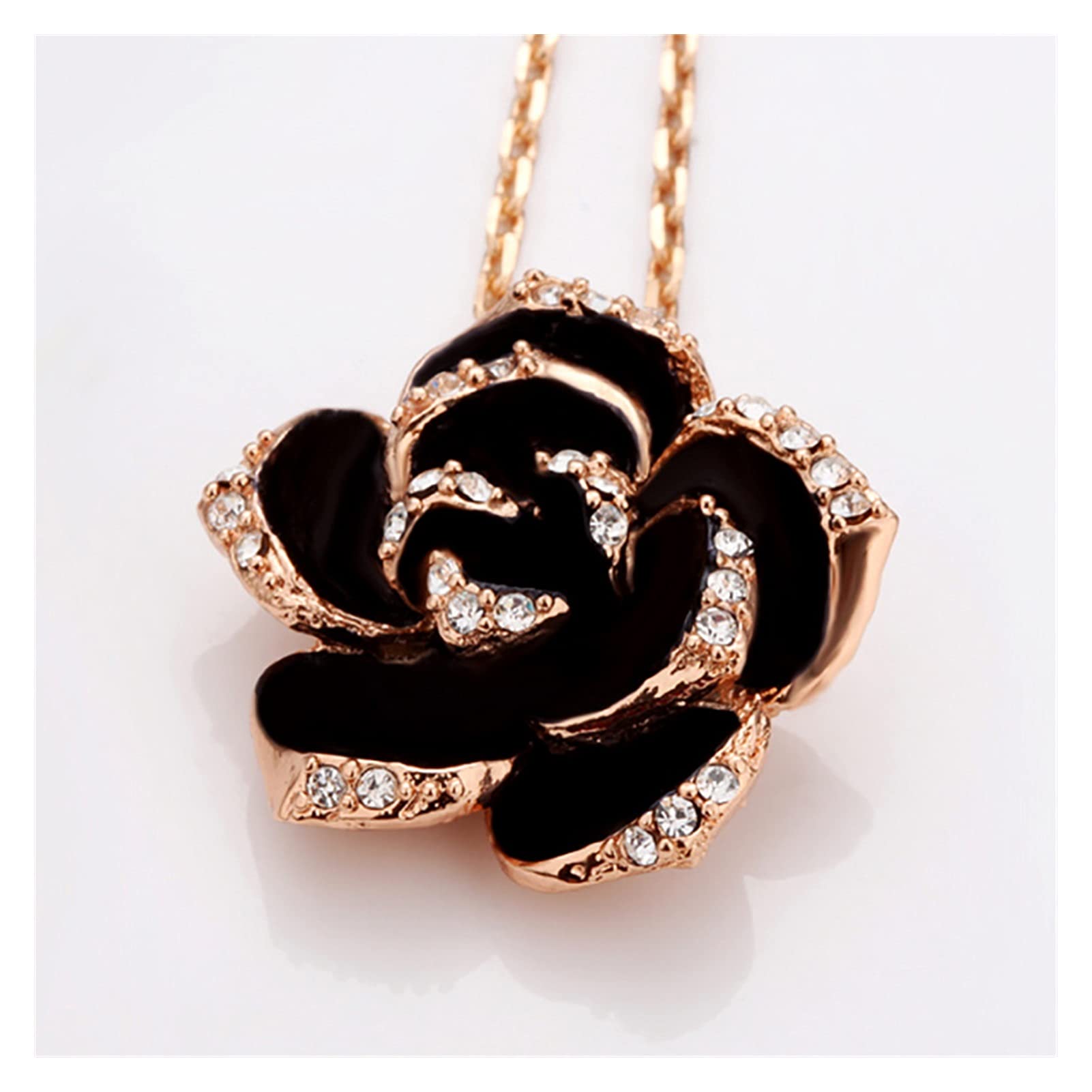 Anhänger Ohrringe Mode Rose Blume Emaille Schmuck Set Rose Gold Farbe Schwarz Malerei Braut Schmuck Sets für Frauen Hochzeit Geschenke