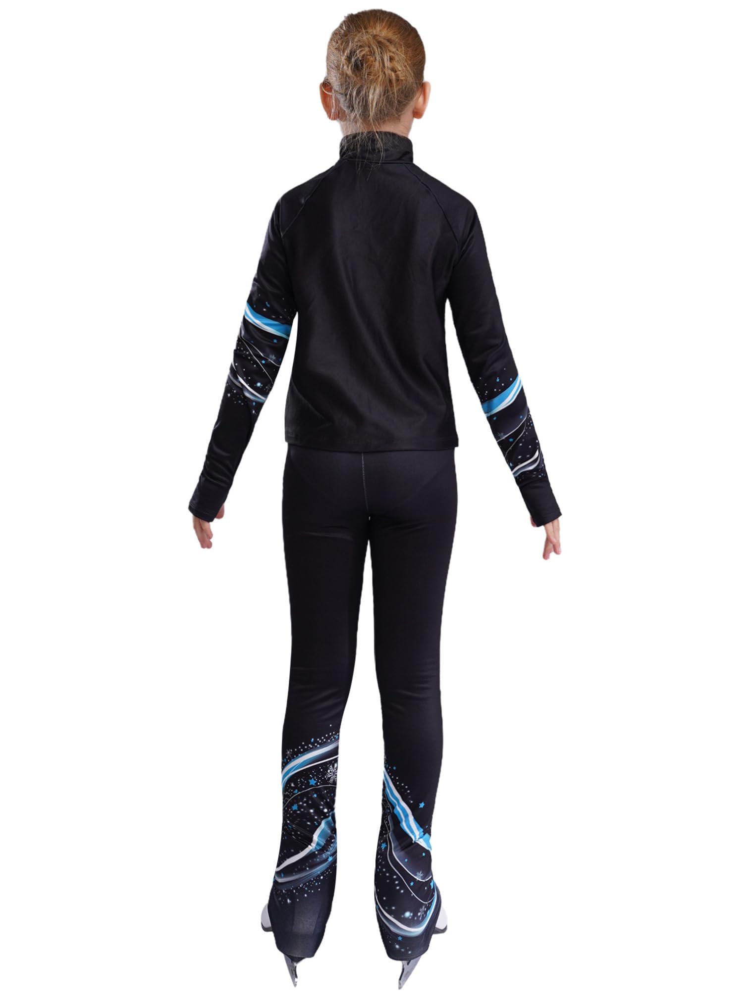 ranrann Ensemble Patinage Artistique Fille Veste Chaud Polaire avec Pantalon Collant Legging Tenue Patinage sur Glace Sport A Bleu 13-14 ans