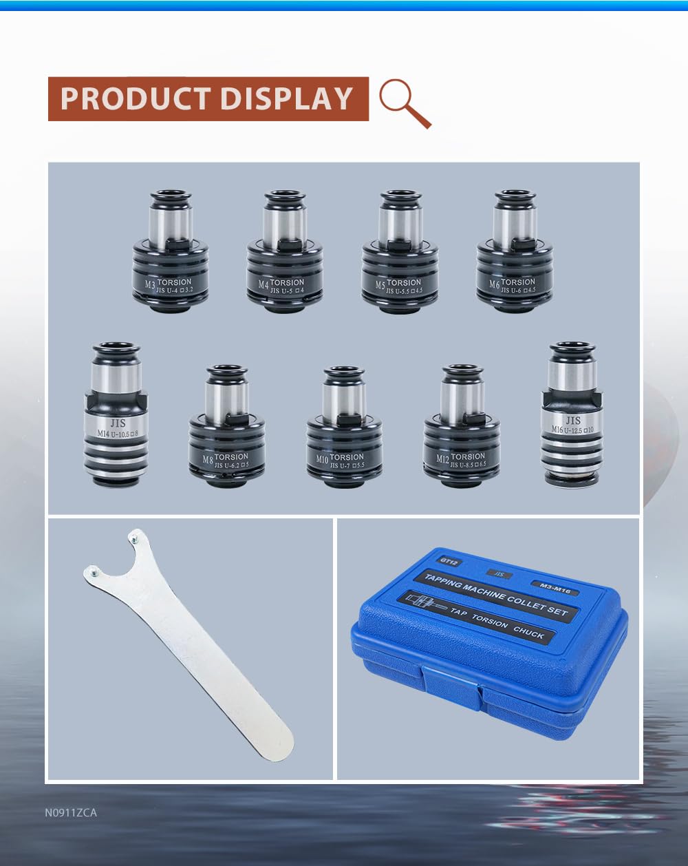 GT12 JIS Lot de 9 colliers de serrage M3, M4, M5, M6, M8, M10, M12, M14, M16 pour taraudeuse électrique M16R