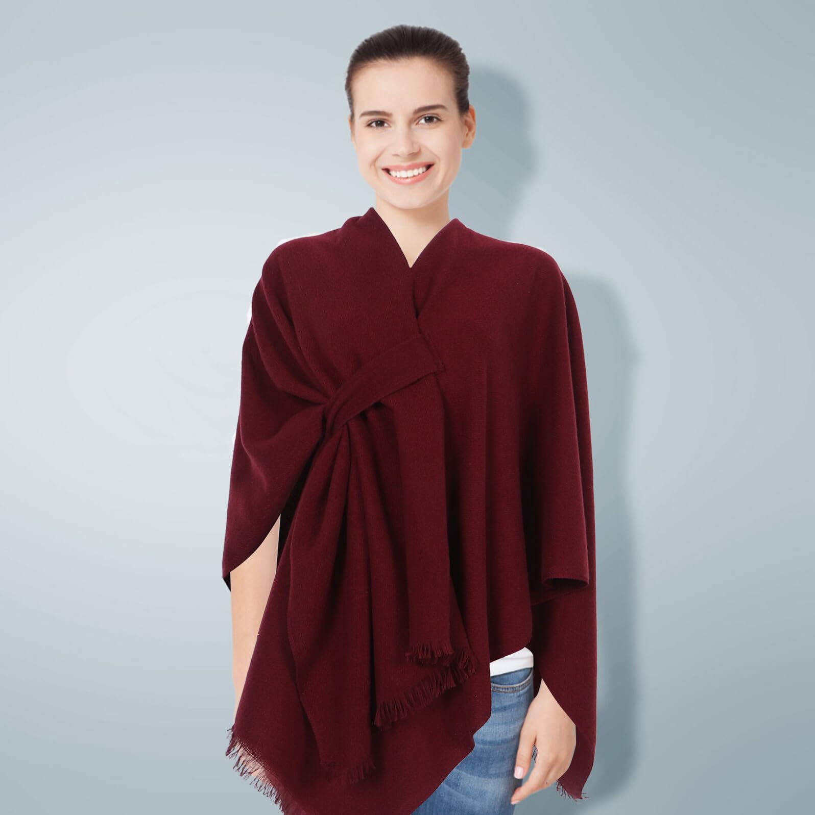 VANZACK Sciarpa Rossa Calda da Donna con Nappe, Grande Scialle Invernale Spesso Avvolgente per Festa di Nozze e Cerimonia, Coprispalle Elegante per Abiti da Sposa e Serate Formali