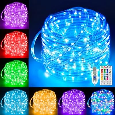 Ollny Rope Lights Outdoor Color Changing, 33FT 100 LED USB Waterproof String Lights with Remote, 18 Colors Fairy Rope Light for Indoor Bedroom Party Garden Wedding Holiday Decorations